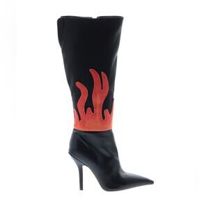 NEW black genuine leather stiletto midi flame Hottie Boots 9